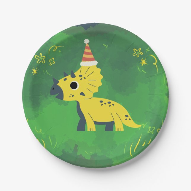Assiettes En Carton Dinosaur Party Plaque verte (Devant)