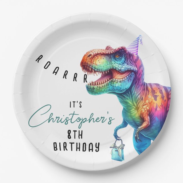 Assiettes En Carton Dinosaur Rex Plaque papier d'anniversaire (Devant)