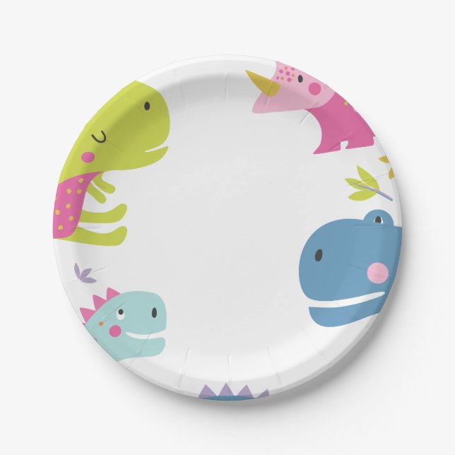 Assiettes En Carton Dinosaur Roar Girls Anniversaire Rose (Devant)