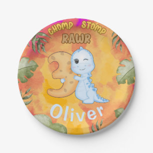 Assiettes En Carton Dinosaur Stomp Chomp Rawr 3e anniversaire fête