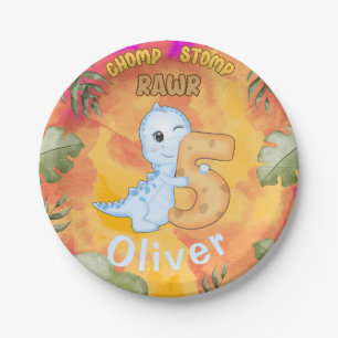 Assiettes En Carton Dinosaur Stomp Chomp Rawr 5e anniversaire fête