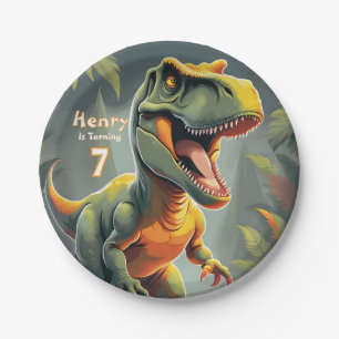 Assiettes En Carton Dinosaur T Rex Jurassic Plaque Papier d'anniversai