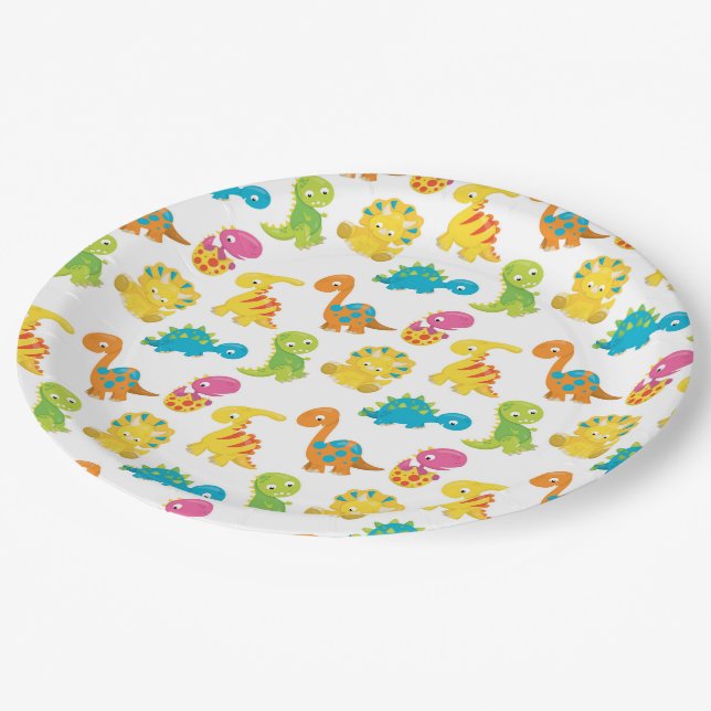 Assiettes En Carton Dinosaure adorable (Angle)