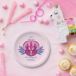 Assiettes En Carton Dinosaure assez rose de Triceratops