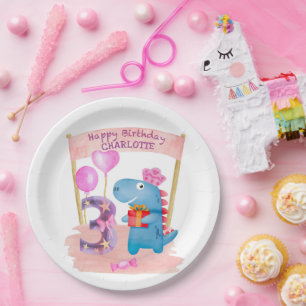 Assiettes En Carton Dinosaure Cute Girly 3 ans Anniversaire