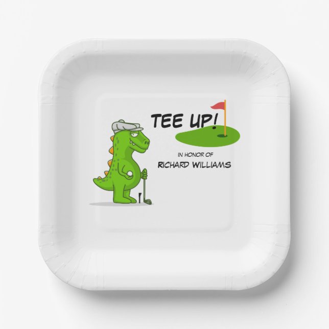Assiettes En Carton Dinosaure de golf à la retraite (Recto)