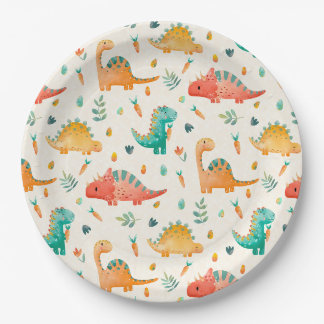 Assiettes En Carton Dinosaure de printemps