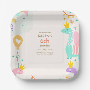 Assiettes En Carton Dinosaure de Whimsical Princess Anniversaire