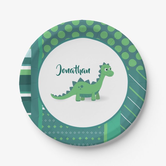 Assiettes En Carton Dinosaure dessin animé enfant plaque en papier. (Devant)