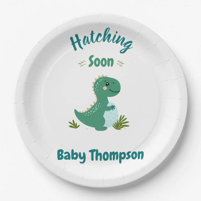Assiettes En Carton Dinosaure Editable Baby Boy Shoy Hatching Bientôt (Devant)