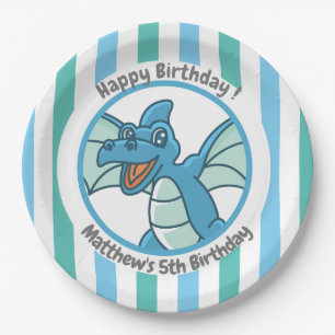 Assiettes En Carton Dinosaure mignon avec Grandes Bleues Vert