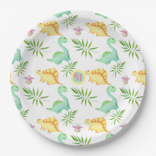 Assiettes En Carton Dinosaure monogramme fête d'anniversaire