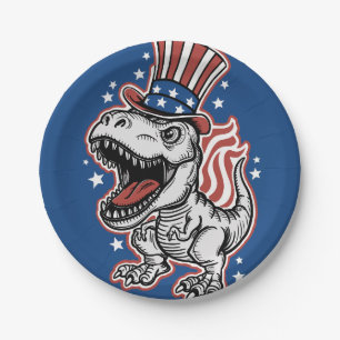 Assiettes En Carton Dinosaure patriotique américain