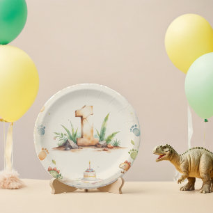 Assiettes En Carton Dinosaure Plaques de papier d'anniversaire un à un