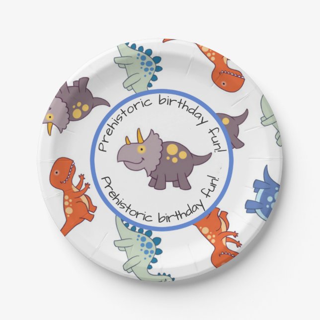 Assiettes En Carton Dinosaure pour enfants Motif fête d'anniversaire (Devant)