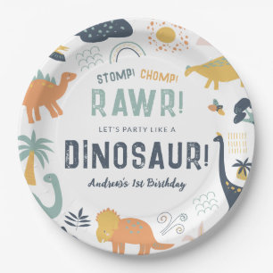 Assiettes En Carton Dinosaure Premier anniversaire Stomp Chomp Roar