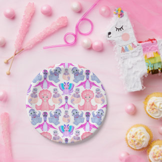 Assiettes En Carton Dinosaure Rose Anniversaire Des Filles Jurassiques