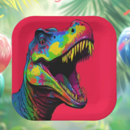 Assiettes En Carton Dinosaure roux