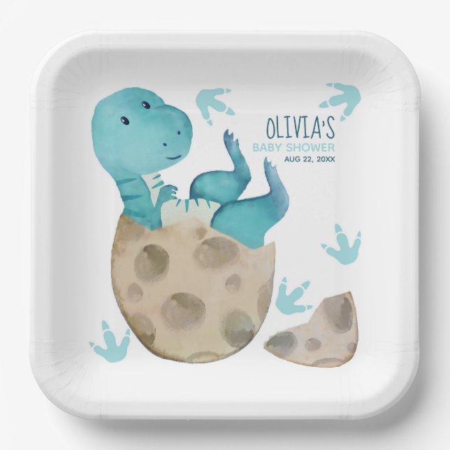 Assiettes En Carton Dinosaure T-Rex Baby shower d'éclosion d'oeufs (Recto)