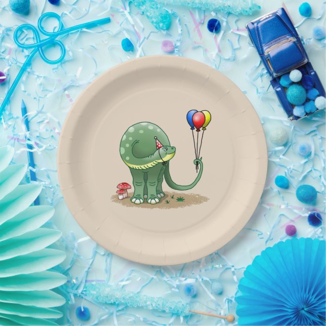 Assiettes En Carton Dinosaure tenant Ballons Anniversaire (Fête)