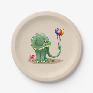 Assiettes En Carton Dinosaure tenant Ballons Anniversaire