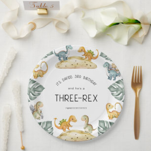 Assiettes En Carton Dinosaure Troisième anniversaire Trois Rex Party