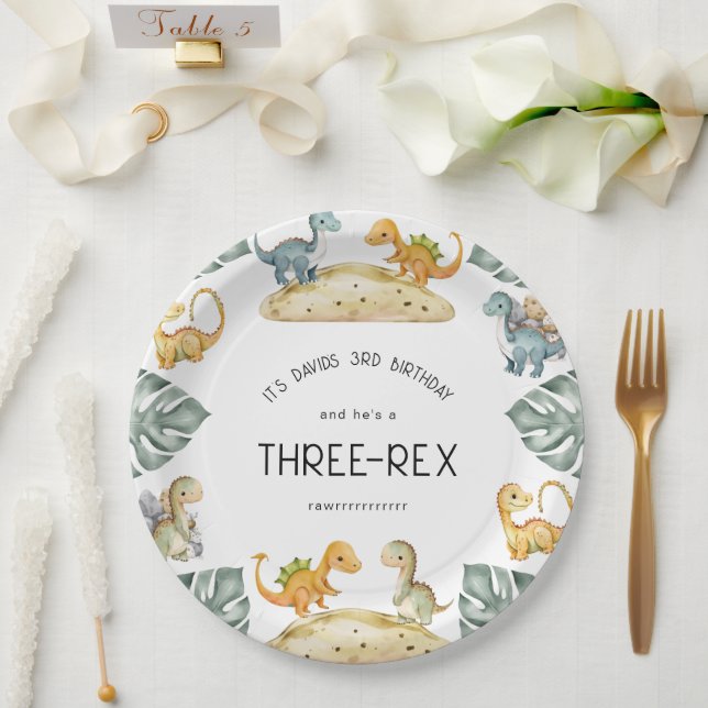 Assiettes En Carton Dinosaure Troisième anniversaire Trois Rex Party (Mariage)