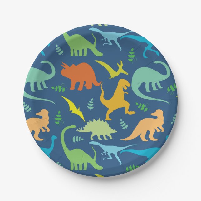 Assiettes En Carton Dinosaures colorés (Devant)