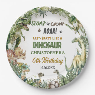 Assiettes En Carton Dinosaures de verdure Jurassique Garçon Anniversai