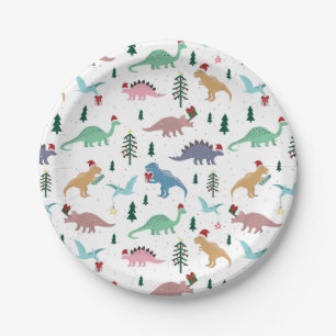Assiettes En Carton Dinosaures festifs Motif de Noël
