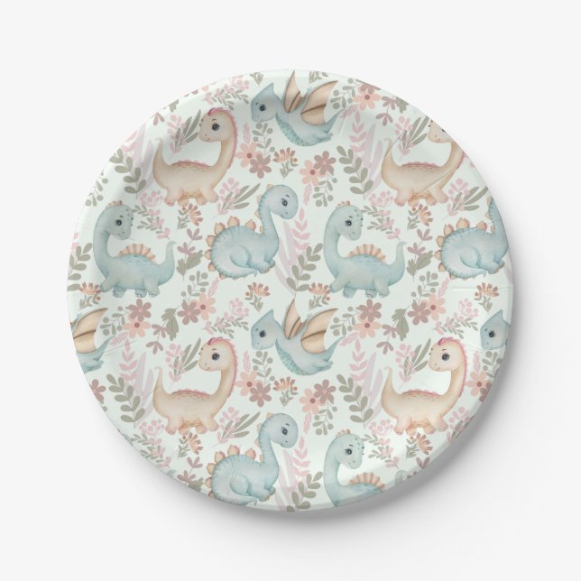 Assiettes En Carton dinosaures mignons pastel (Devant)