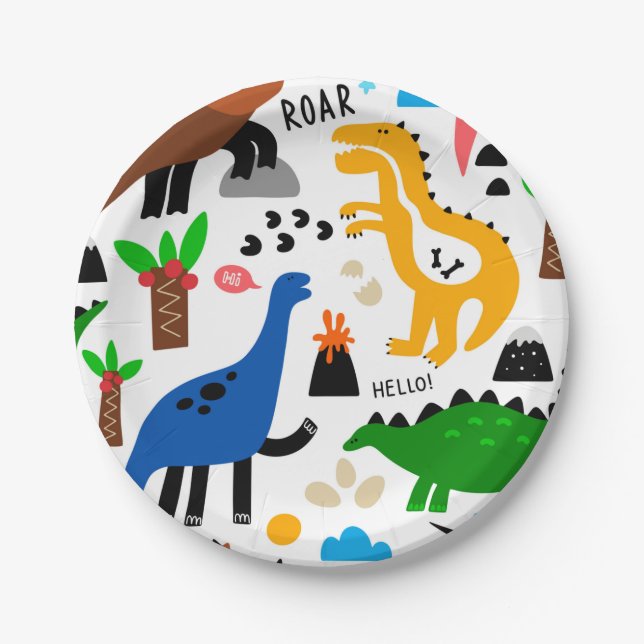 Assiettes En Carton Dinosaures motif transparent (Devant)