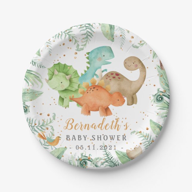 Assiettes En Carton Dinosaures Plaques en papier Baby shower sauvage (Devant)