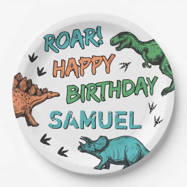 Assiettes En Carton Dinosaures Stomp Chomp Roar Anniversaire fête, n'i (Devant)