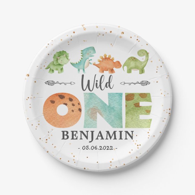 Assiettes En Carton Dinosaures Wild One 1er Anniversaire (Devant)