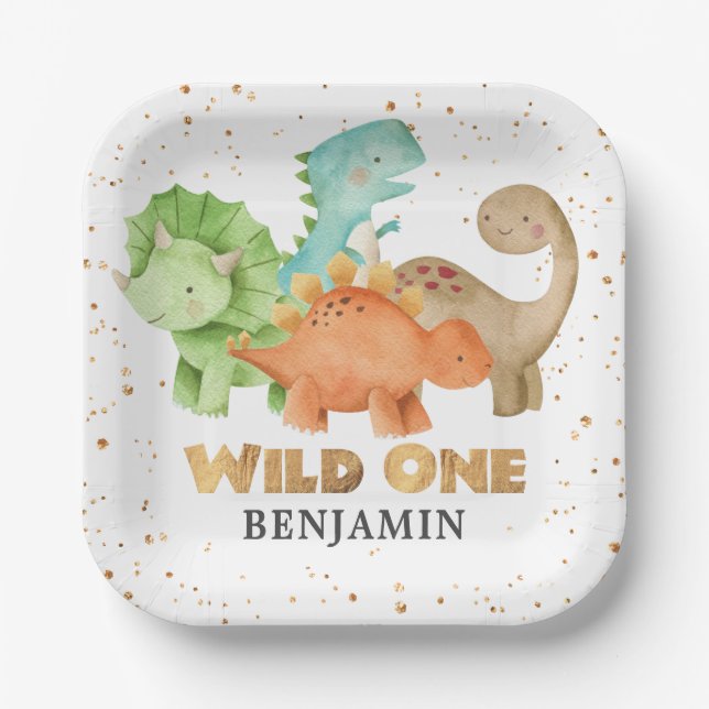 Assiettes En Carton Dinosaures Wild One Jurassic 1er Anniversaire (Recto)
