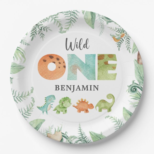 Assiettes En Carton Dinosaures Wild Un Anniversaire Plaque Papier (Devant)