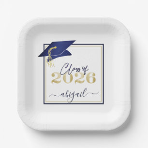Assiettes En Carton Diplômé 2026 Faux Metallic Navy Or Script