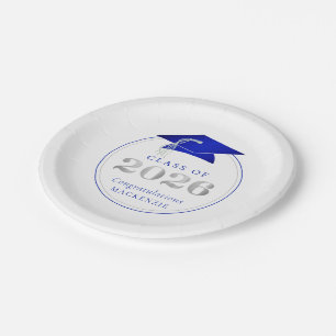 Assiettes En Carton Diplômé 2026 Faux Métallique Bleu Royal Argenté
