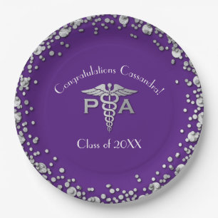 Assiettes En Carton Diplômé Assistant de Médecine AM Pourpre Argent