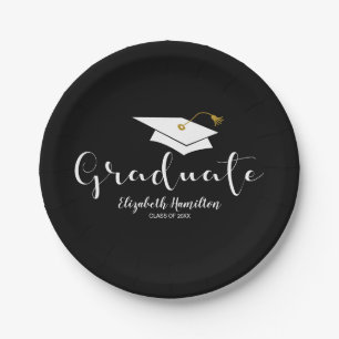 Assiettes En Carton Diplômé Calligraphie Mignonne Casquette de Diplômé