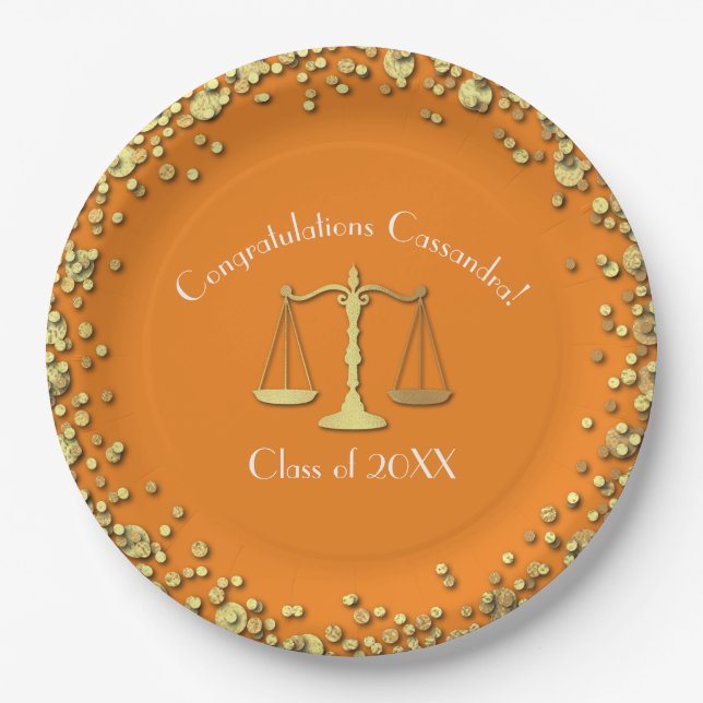 Assiettes En Carton Diplôme d'avocat Orange Gold (Devant)