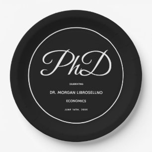 Assiettes En Carton Diplôme de doctorat Noir Graduation Party Plaque p