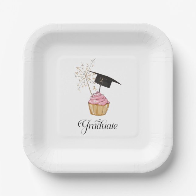 Assiettes En Carton Diplômé de la Cupcake rose (Recto)