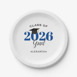 Assiettes En Carton Diplômé de la promotion 2026 Simple Bleu et Noir