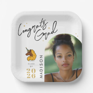 Assiettes En Carton Diplôme de l'Unicorne Afro Jaune