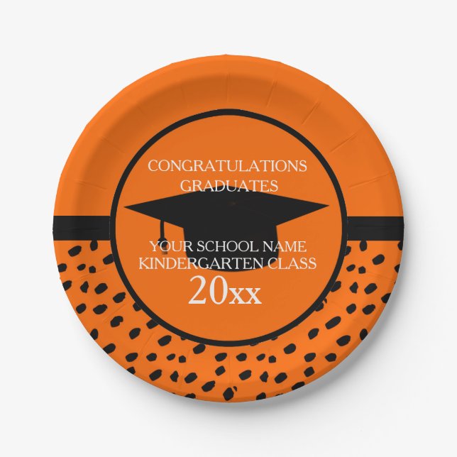Assiettes En Carton Diplôme de maternelle orange et noire (Devant)