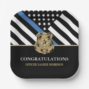 Assiettes En Carton Diplôme de police Ligne bleue Drapeau Félicitation
