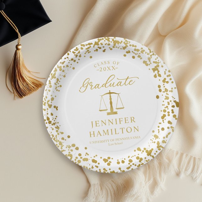 Assiettes En Carton Diplômé Elegant Gold White Law School (Créateur téléchargé)