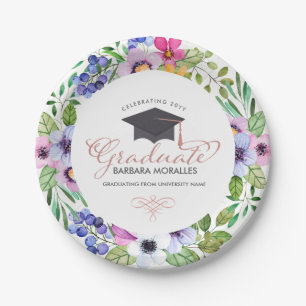 Assiettes En Carton Diplômé en typographie moderne - Boho Flowers Fram